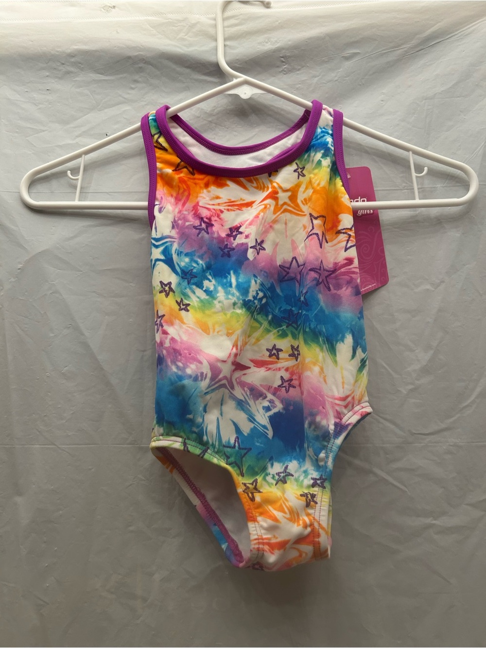 Speedo Kids One Piece Swimsuit - Rainbow Tie-Dye with Purple Trim